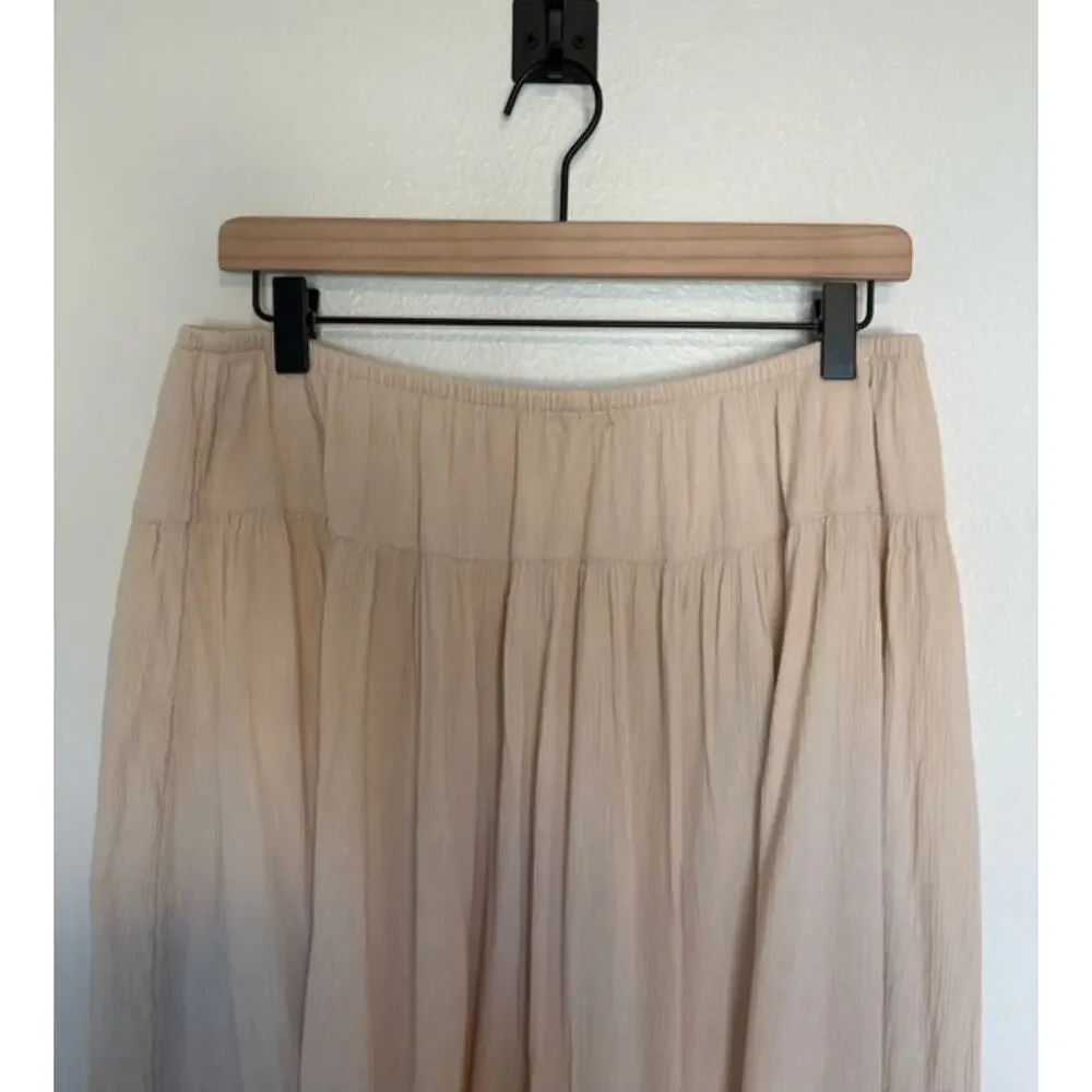 Aerie Tan Cotton V-Yoke Flowy Prairie Skirt Size M Cottagecore Boho Festival